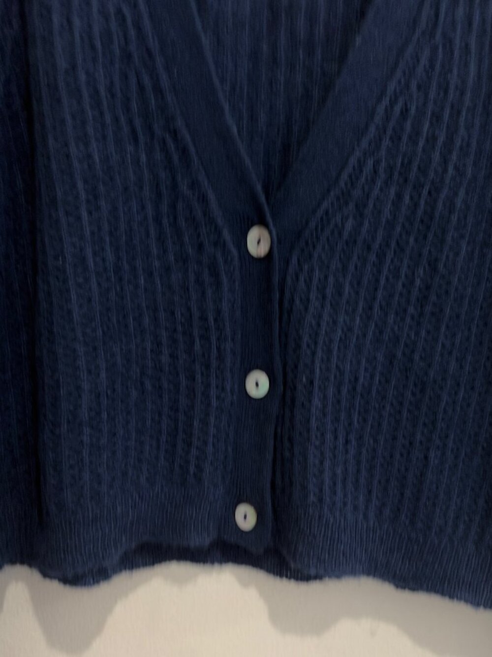 Kilte Collection The Philomena Cashmere Mohair Wool Cardigan Pointelle Crop Navy - Picture 6 of 11
